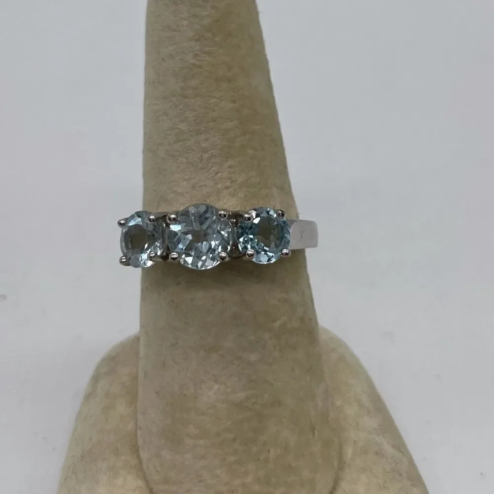 Silver Plated Ring Lab Created Faux Blue Sapphire